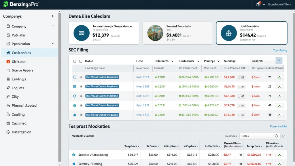Company research tools within Benzinga Pro including SEC filings calendar, earnings dates, and quick chart overlays